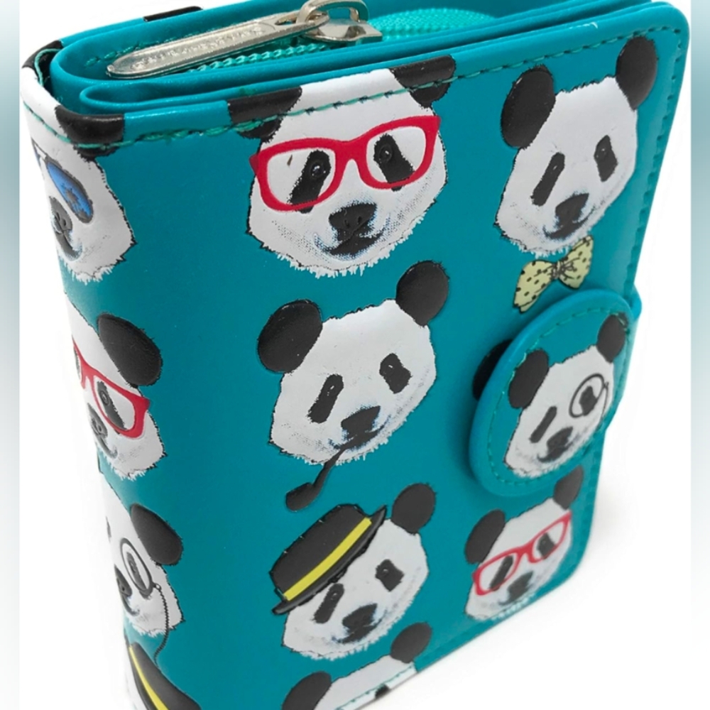 Shagwear Small Wallet Premium Vegan Leather Panda Repeat Teal Purse Clutch Bag - Picture 4 of 4